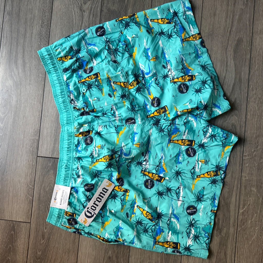 Corona Extra Mens 3XL Board Shorts Tropical Beer Bottle Swim Trunks NWT