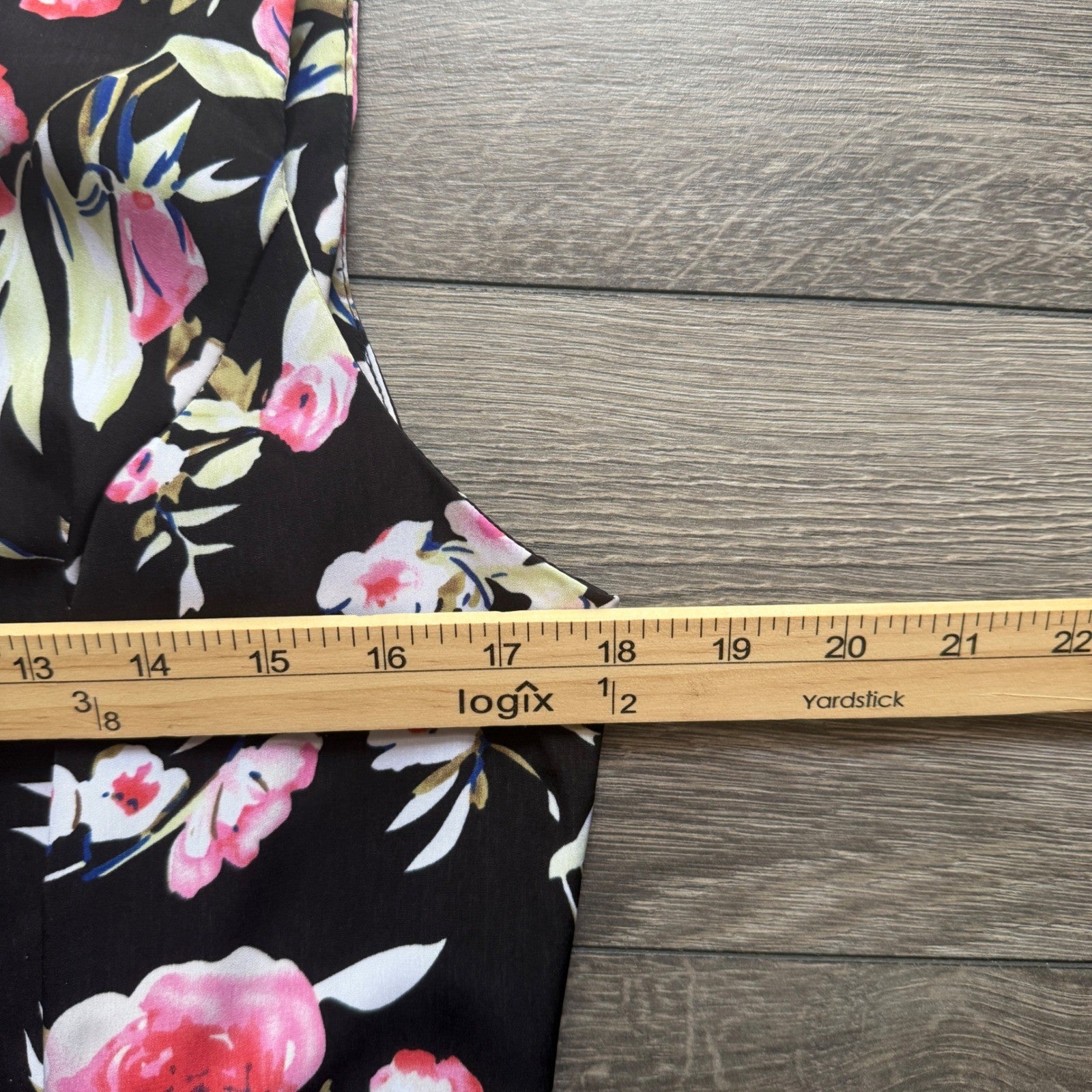 Danny & Nicole Womens 10P Black Pink Floral Midi A-Line Dress 10 Petite