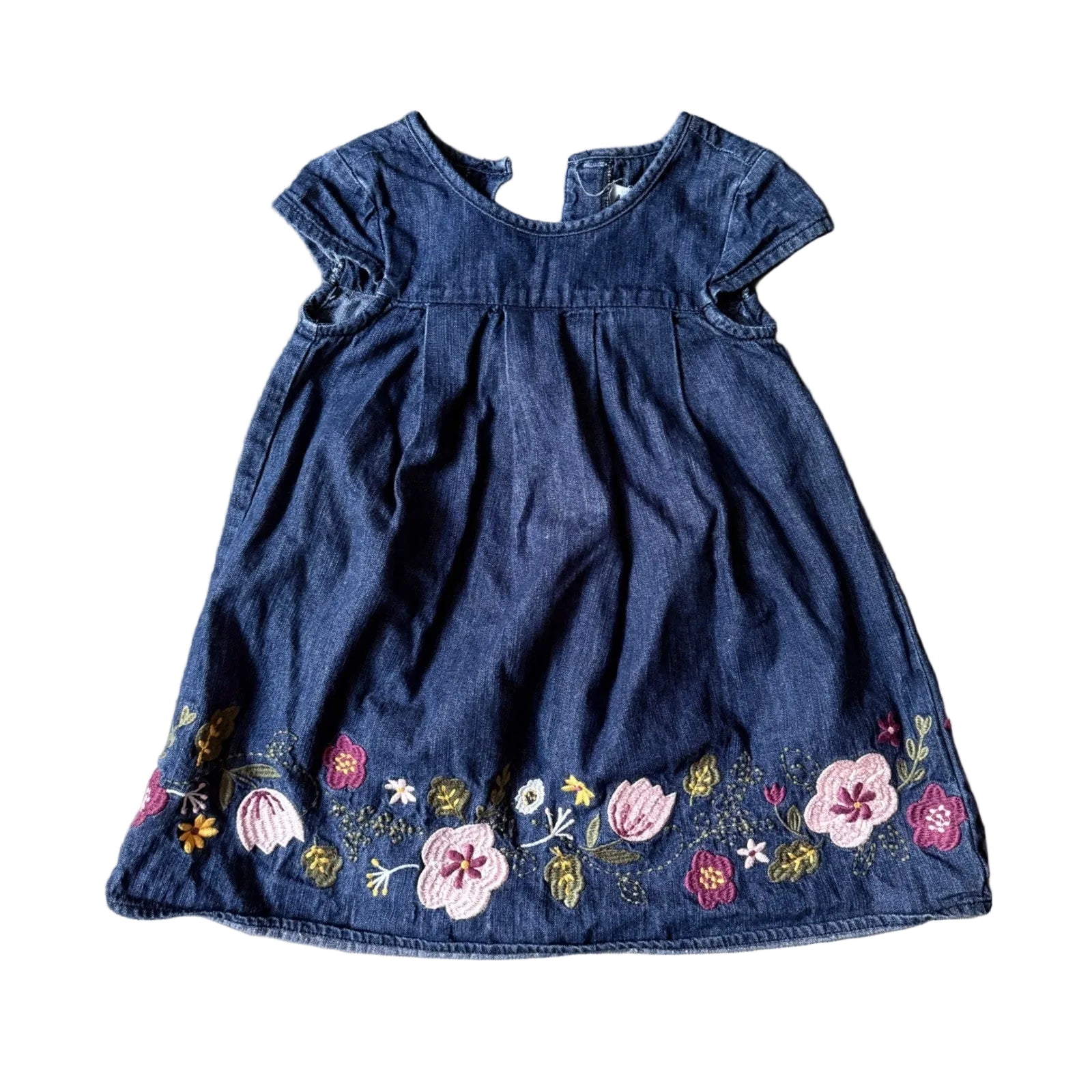 Artisan NY Kids Girls Blue Denim Floral Embroidered Short Sleeve Dress Size 2T