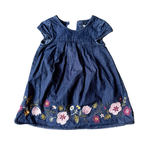 Artisan NY Kids Girls Blue Denim Floral Embroidered Short Sleeve Dress Size 2T