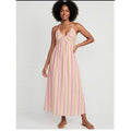 Old Navy XXL Pink Yellow Striped Halter Midi Sundress Smocked Cotton Lined 1166