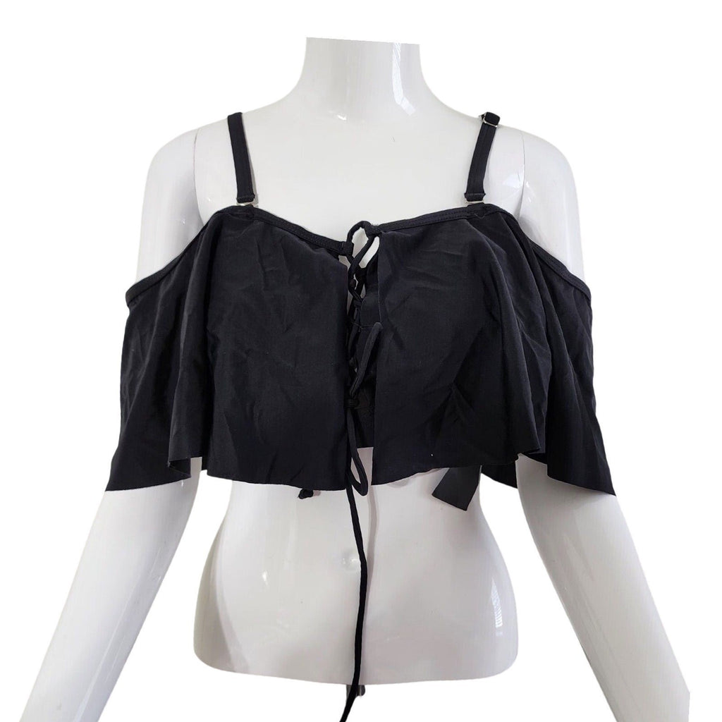 Daci Womens Plus Size XL Black Ruffle Off the Shoulder Lace Up Bikini Swim Top