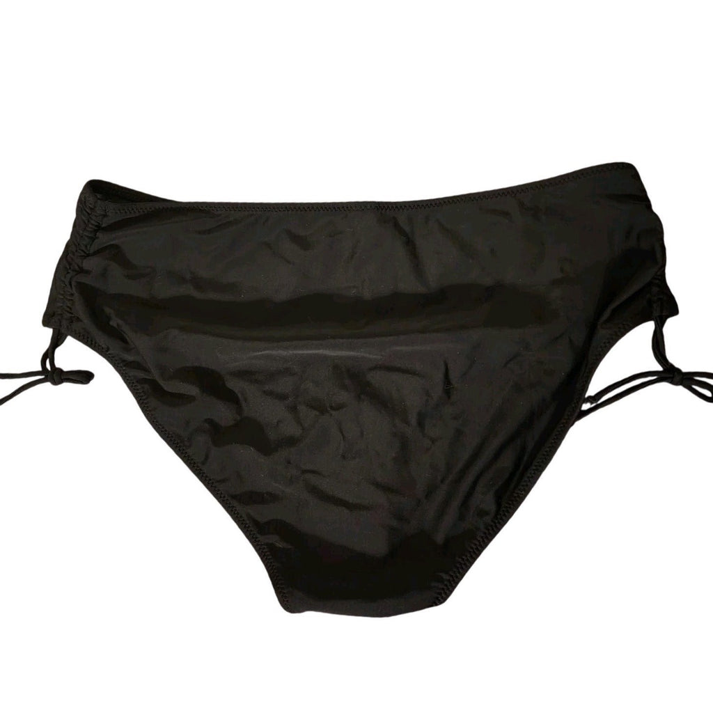 Black High Waist Bikini Bottoms Ruched Sides Tie Swimsuit Beachwear Size XXL