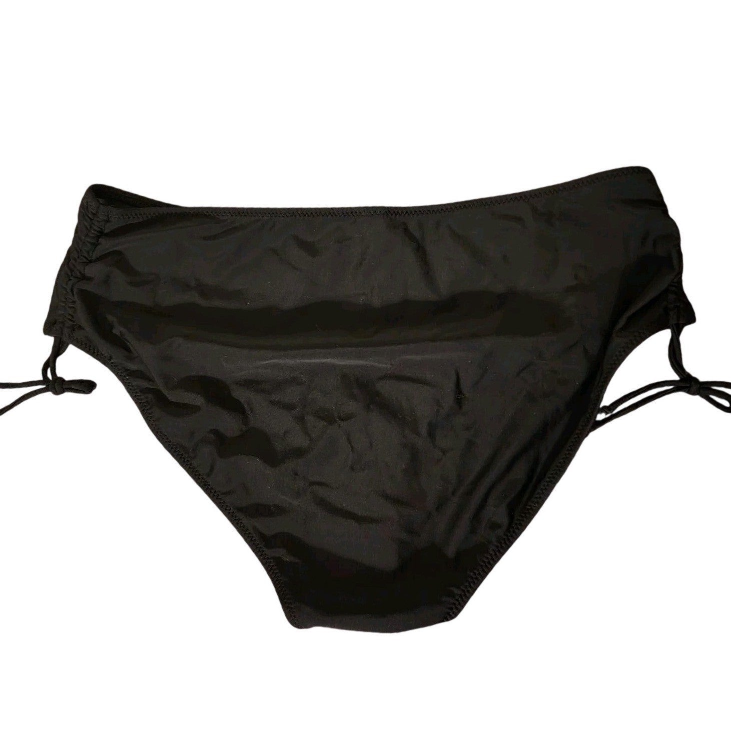 Black High Waist Bikini Bottoms Ruched Sides Tie Swimsuit Beachwear Size XXL