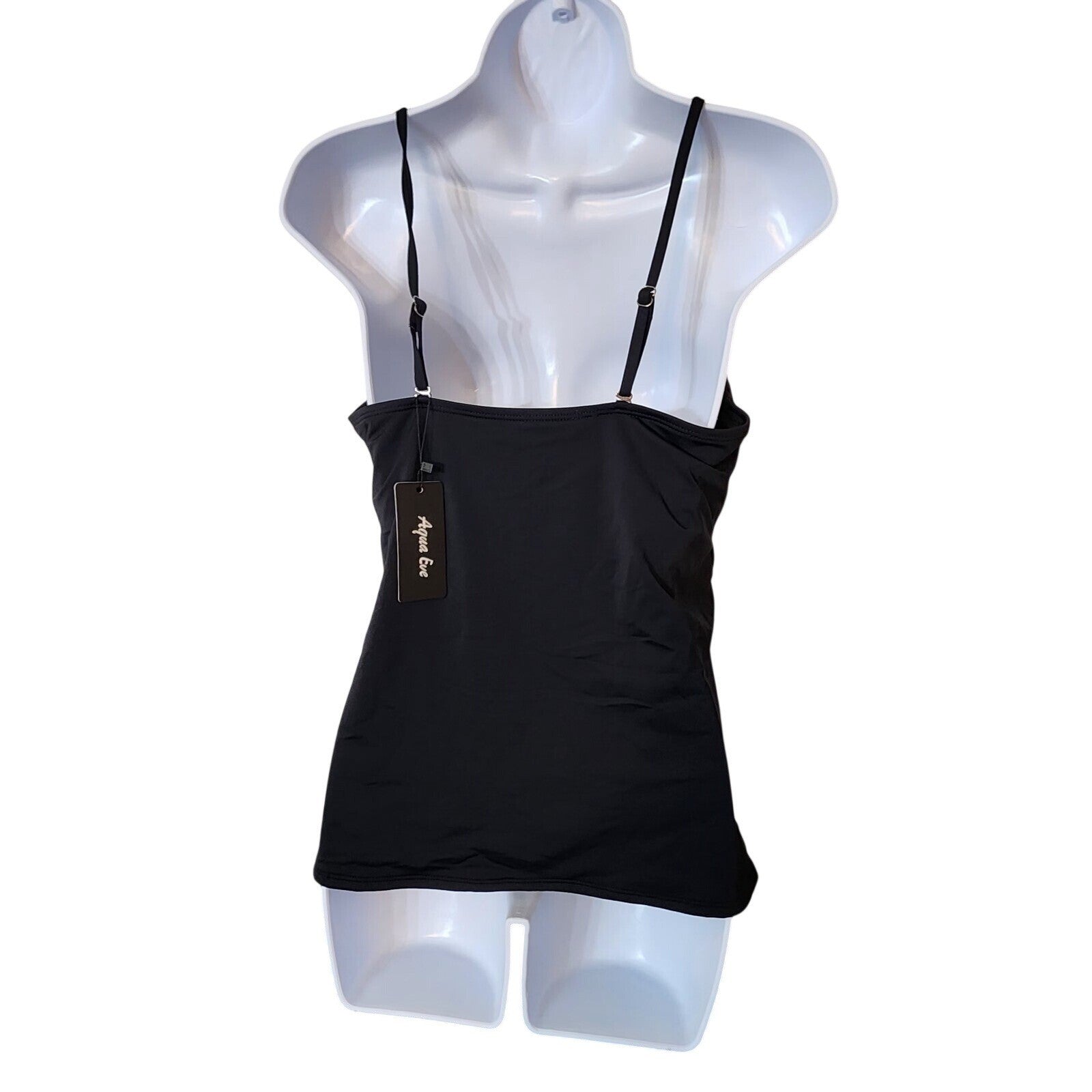 Aqua Eve Black Ruched Tankini Swim Top Adjustable Padded XL NWT