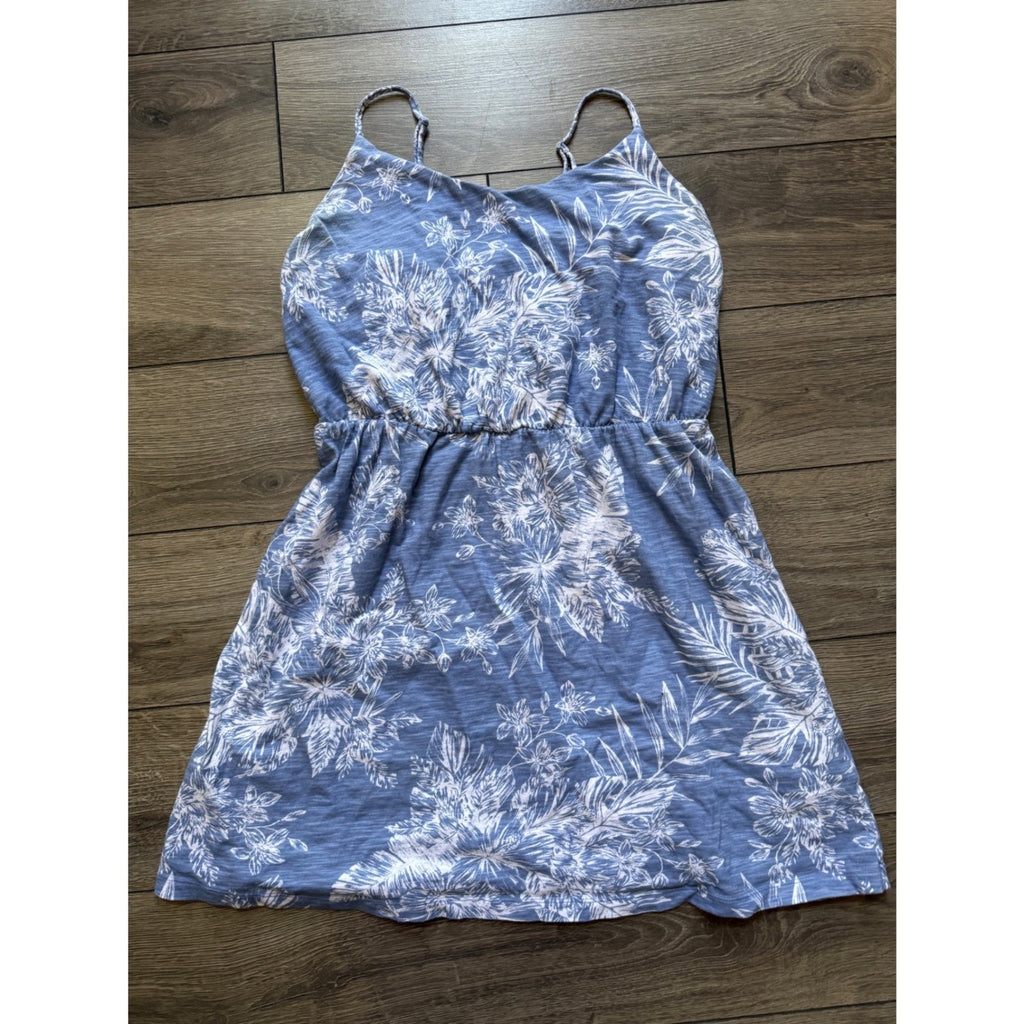 Old Navy Blue Tropical Floral Cami Mini Dress Womens Medium Elastic Waist Summer