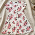 Bobbie Brooks Floral Fit and Flare Dress Cream Pink Short Sleeve Size M NWT