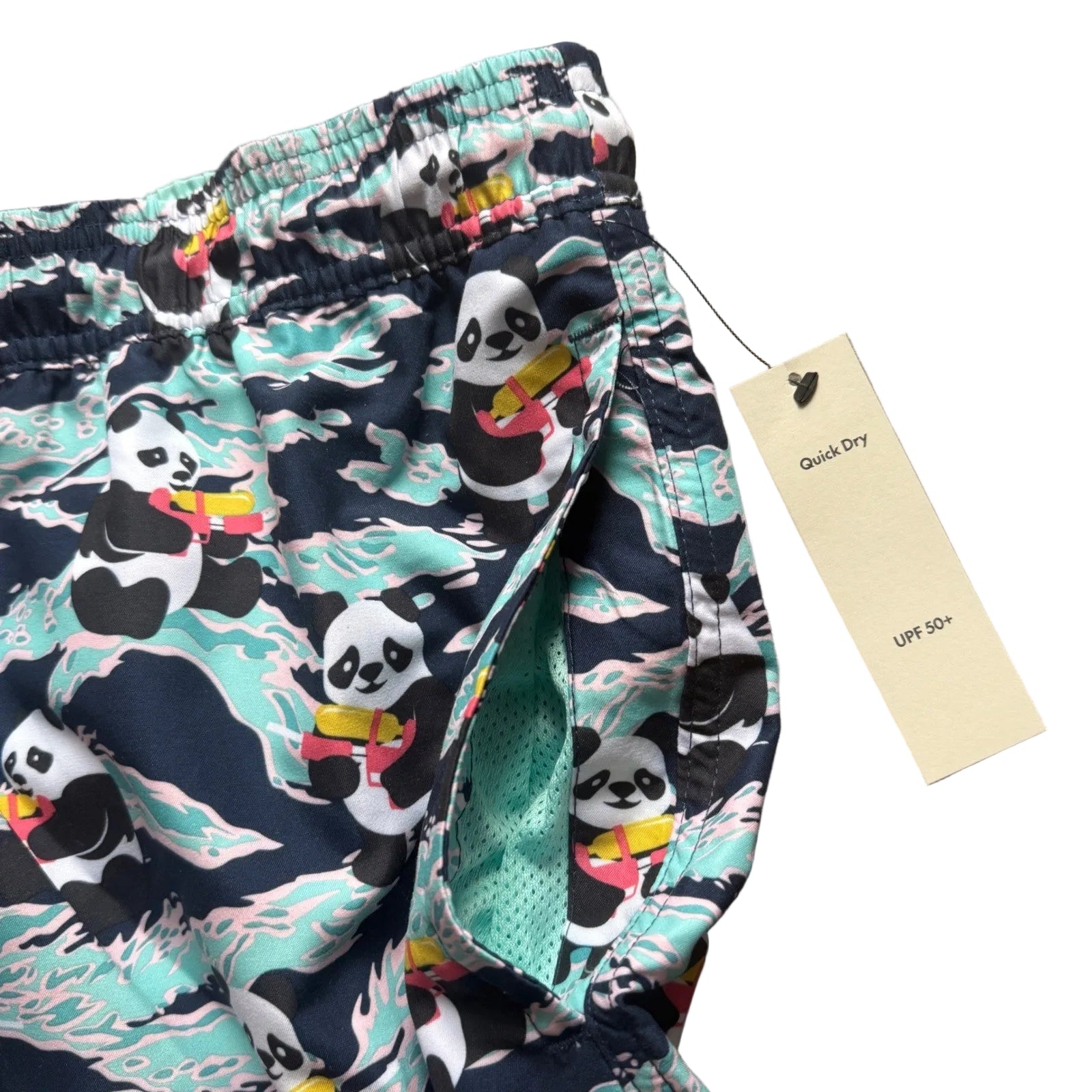 NWT No Boundaries Mens Panda UPF 50+ Swim Trunks Navy Blue 3XL 6in Inseam NEW