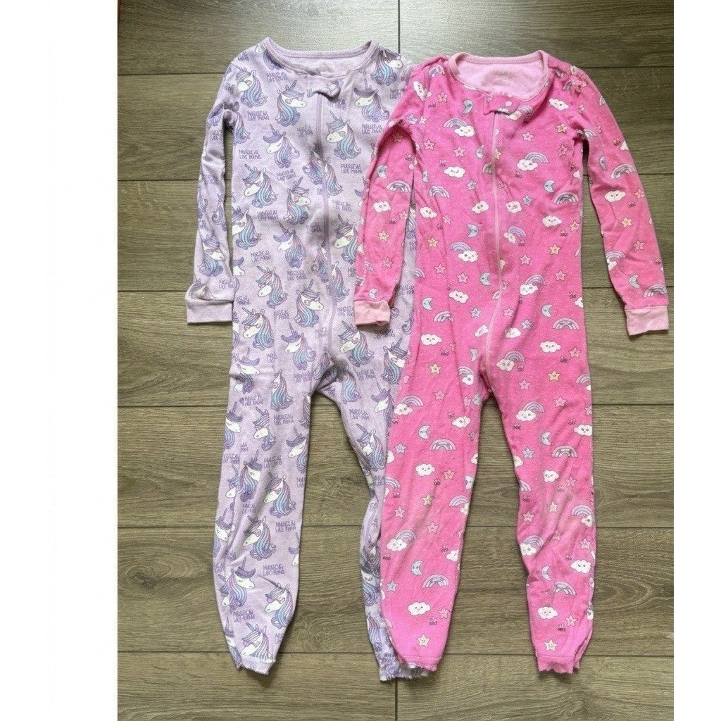 Lot of 3 Carters Childrens Place Girls Pajamas 5T Llama Unicorn Rainbow Sleepers