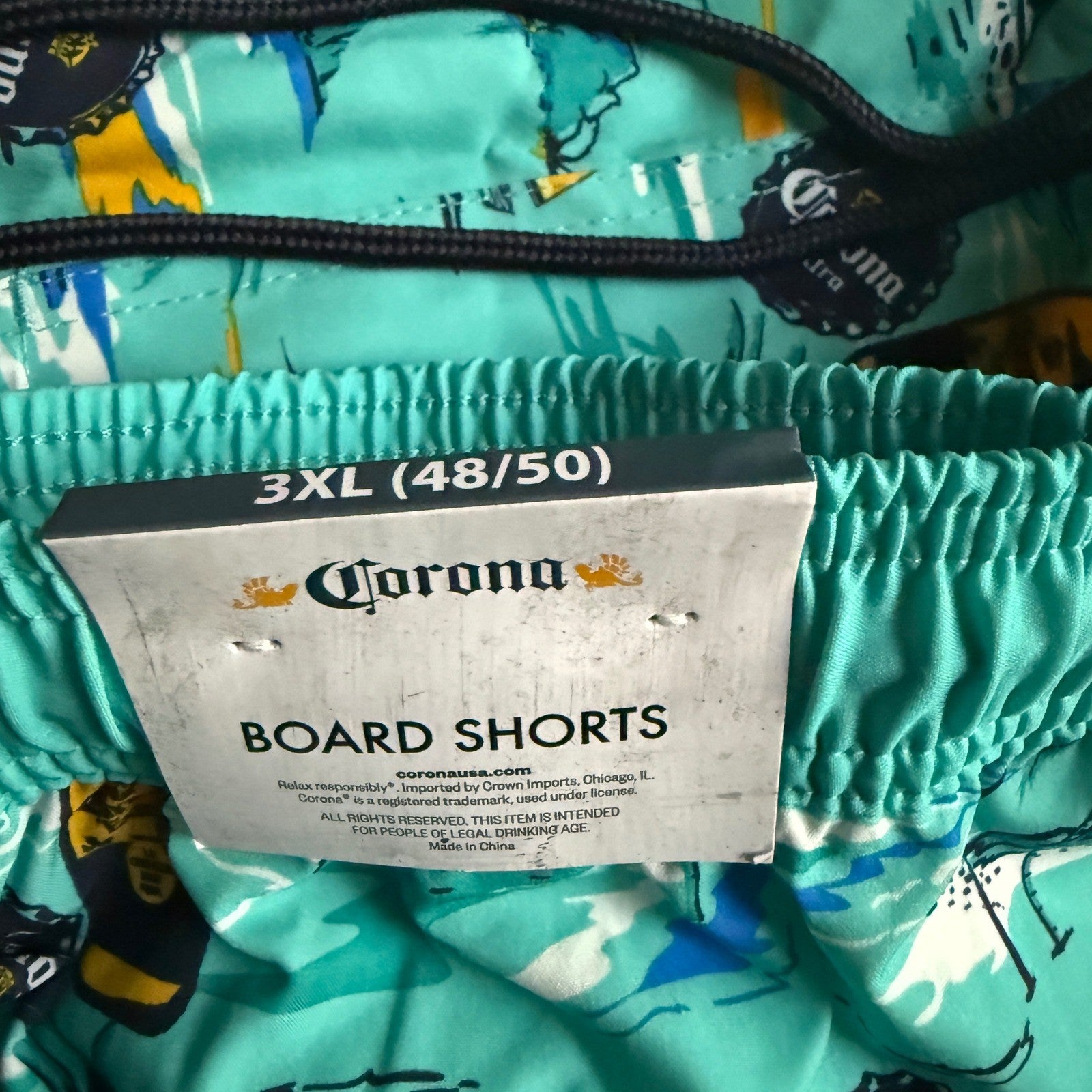Corona Extra Mens 3XL Board Shorts Tropical Beer Bottle Swim Trunks NWT