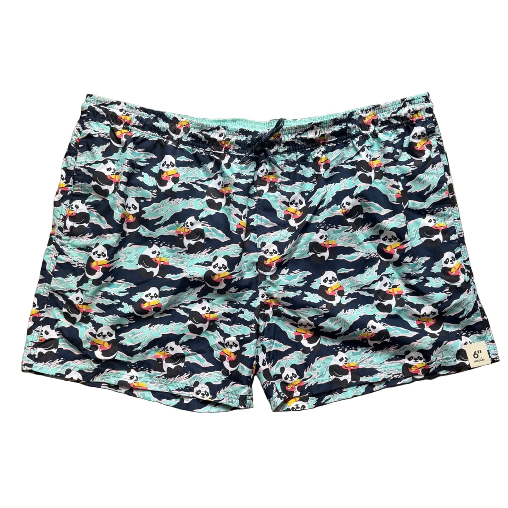 NWT No Boundaries Mens Panda UPF 50+ Swim Trunks Navy Blue 3XL 6in Inseam NEW