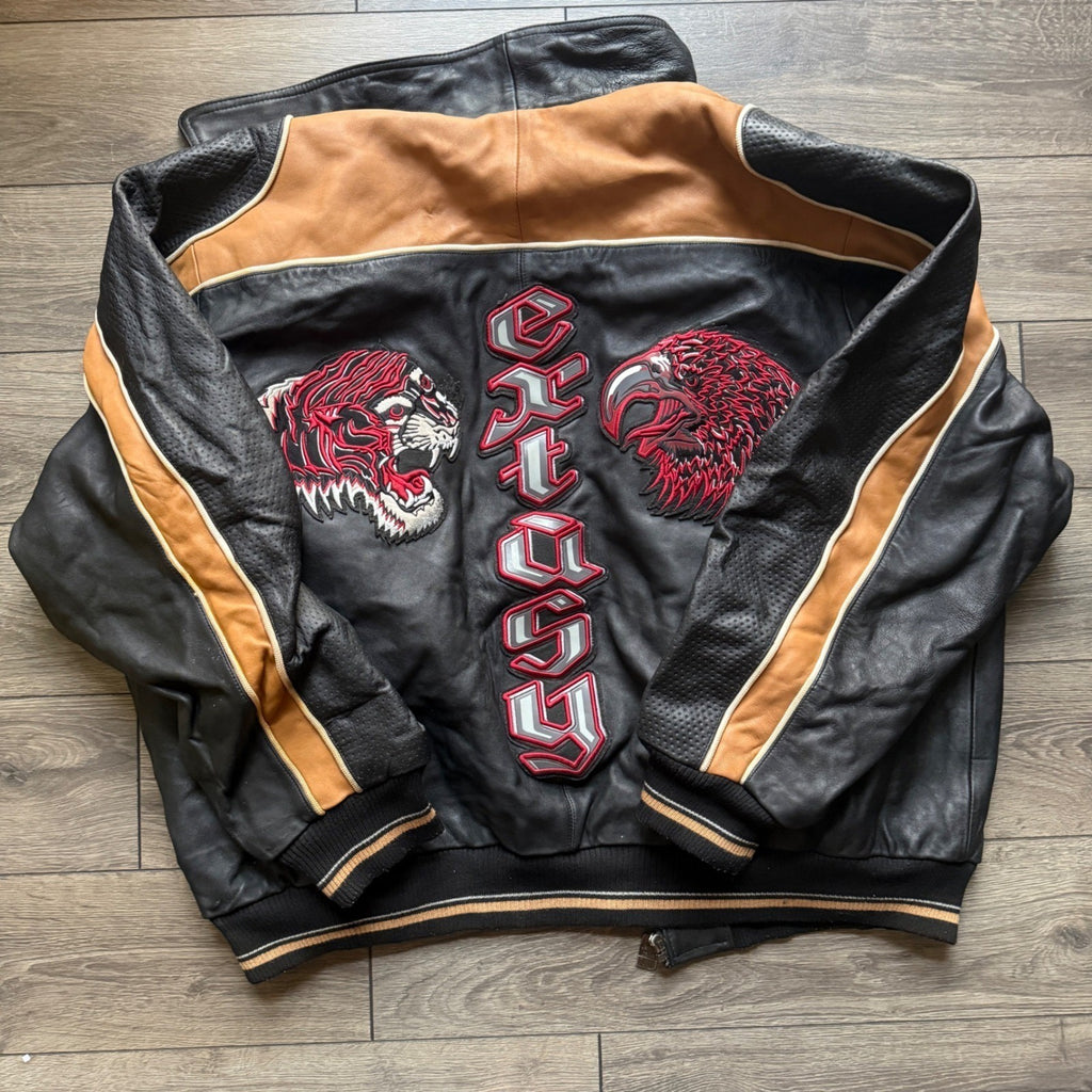 Extasy James & John Leather Bomber Jacket 4XL Tiger Eagle Embroidered RARE Vtg