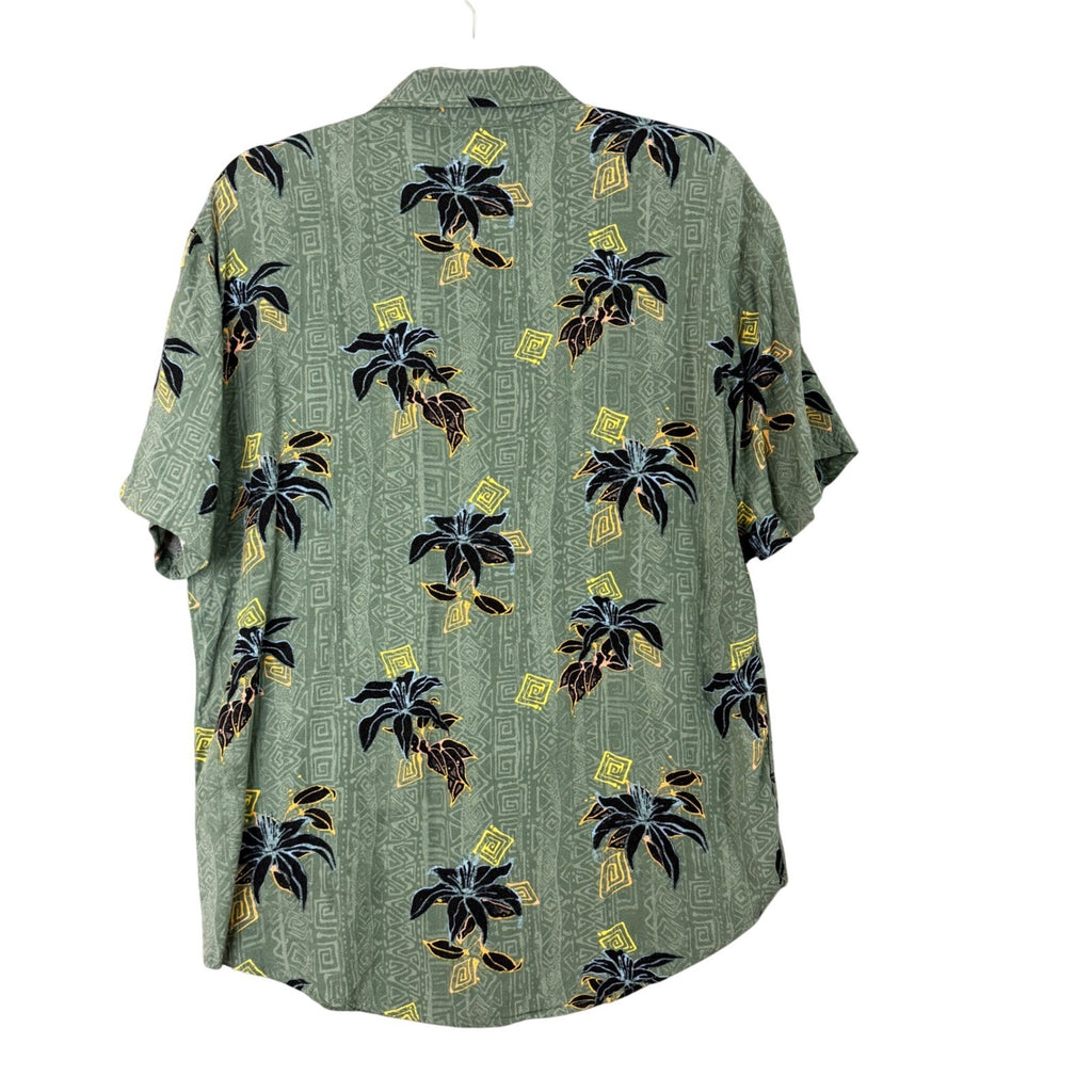 Billabong Men's Short Sleeve Button Up Shirt Green Tropical Floral Size Large