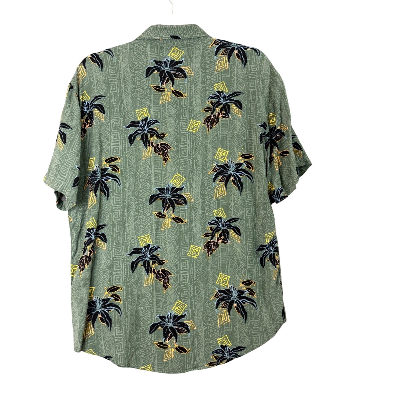 Billabong Men's Short Sleeve Button Up Shirt Green Tropical Floral Size Large