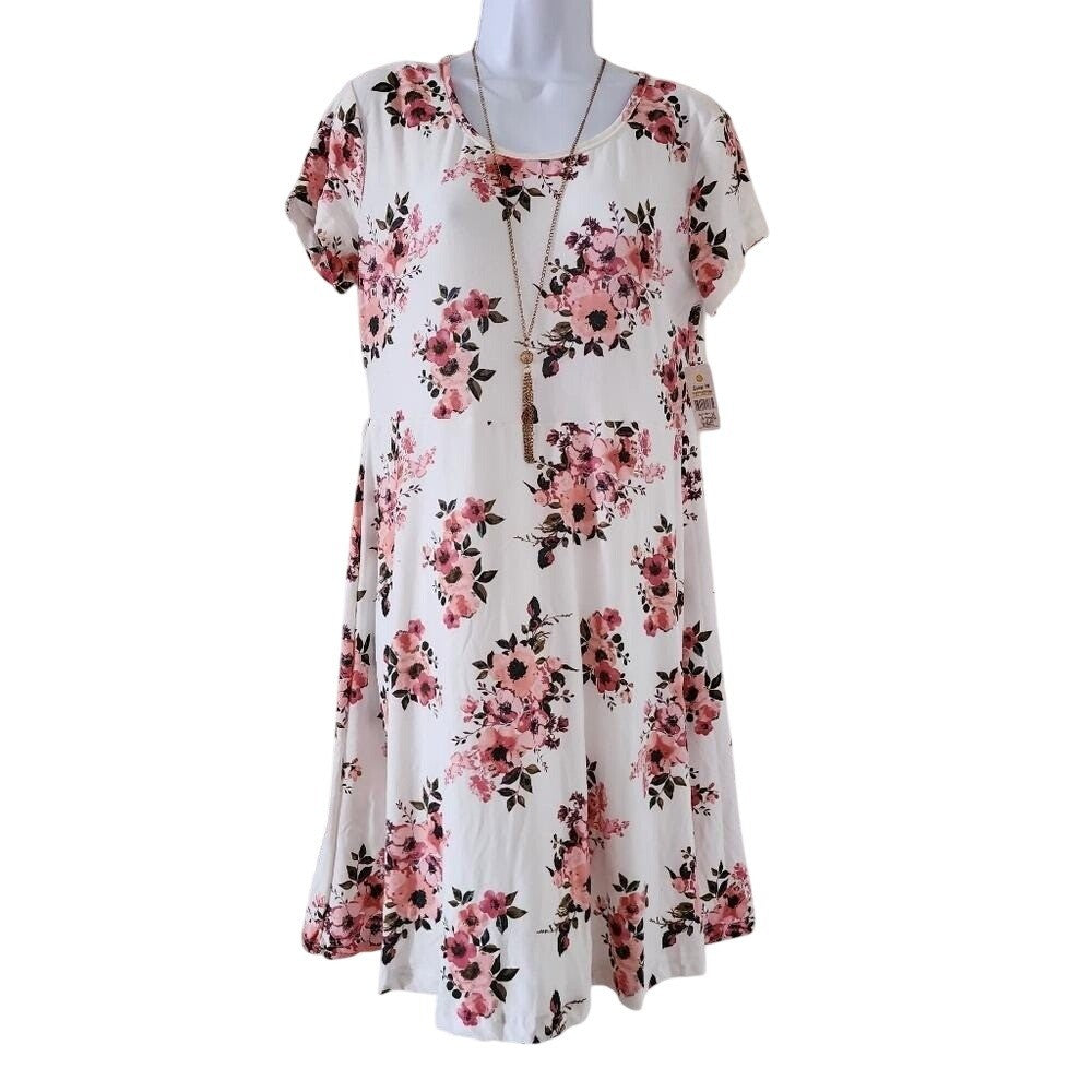Bobbie Brooks Floral Fit and Flare Dress Cream Pink Short Sleeve Size M NWT