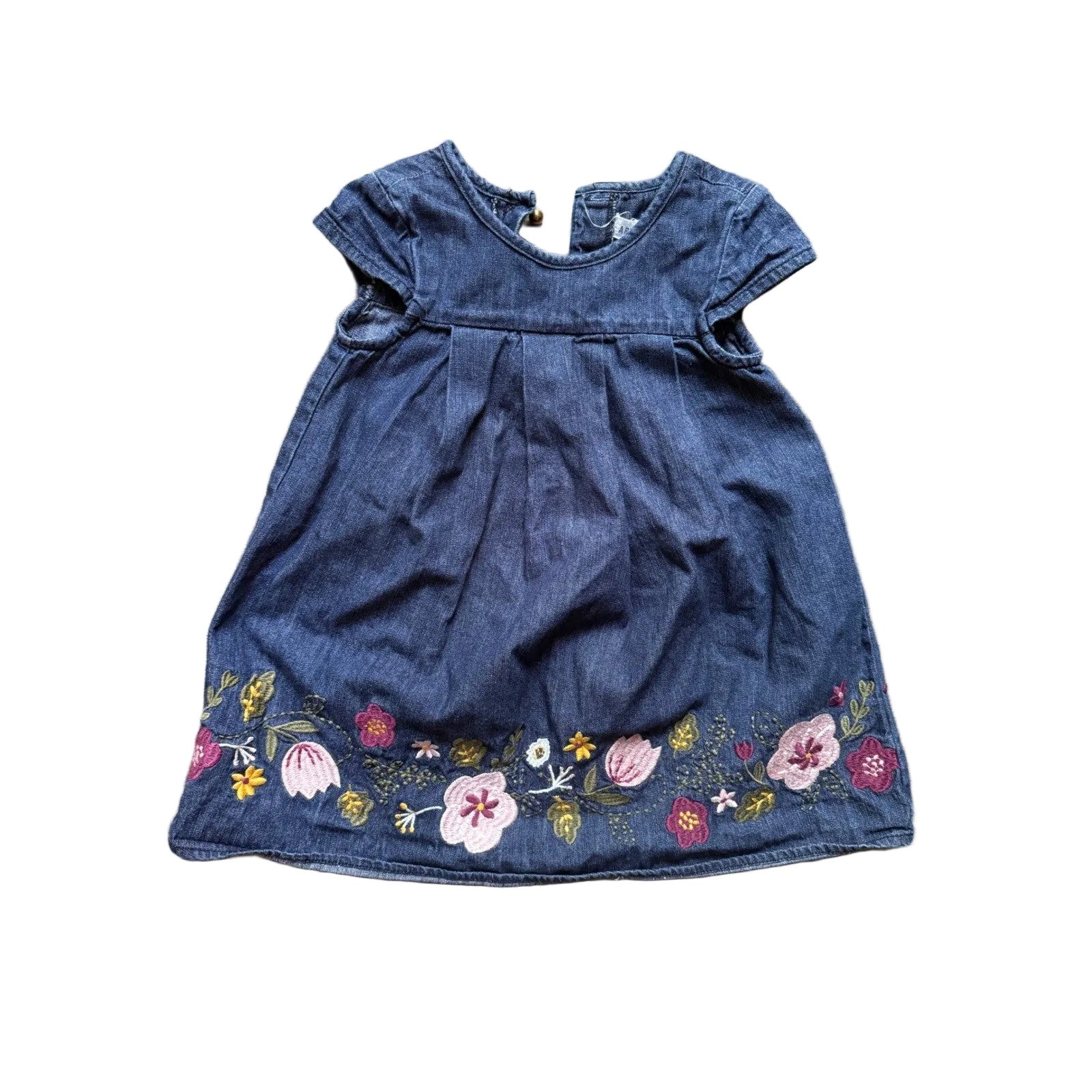 Artisan NY Kids Girls Blue Denim Floral Embroidered Short Sleeve Dress Size 2T