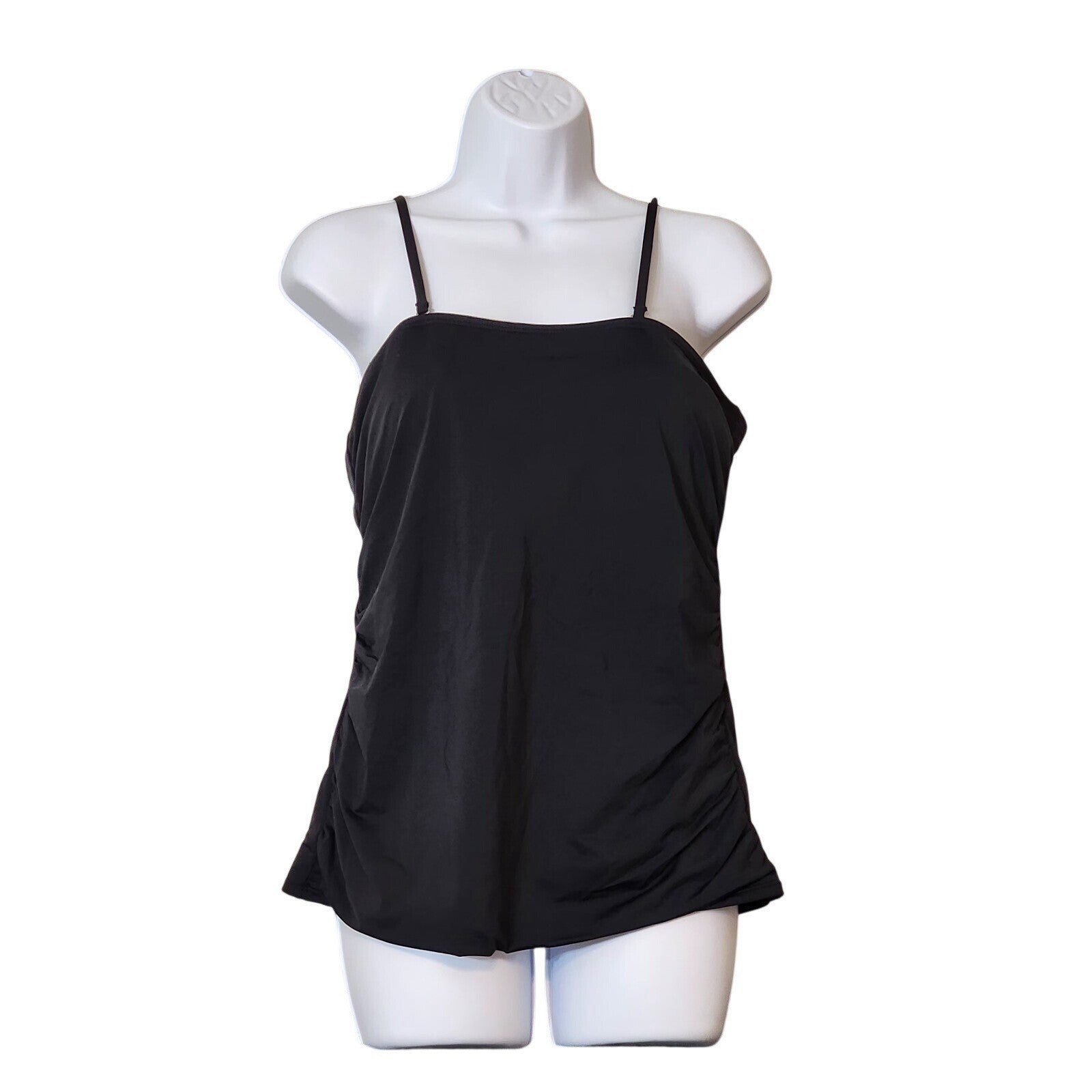 Aqua Eve Black Ruched Tankini Swim Top Adjustable Padded XL NWT