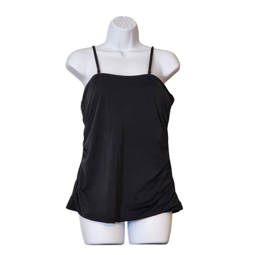 Aqua Eve Black Ruched Tankini Swim Top Adjustable Padded XL NWT