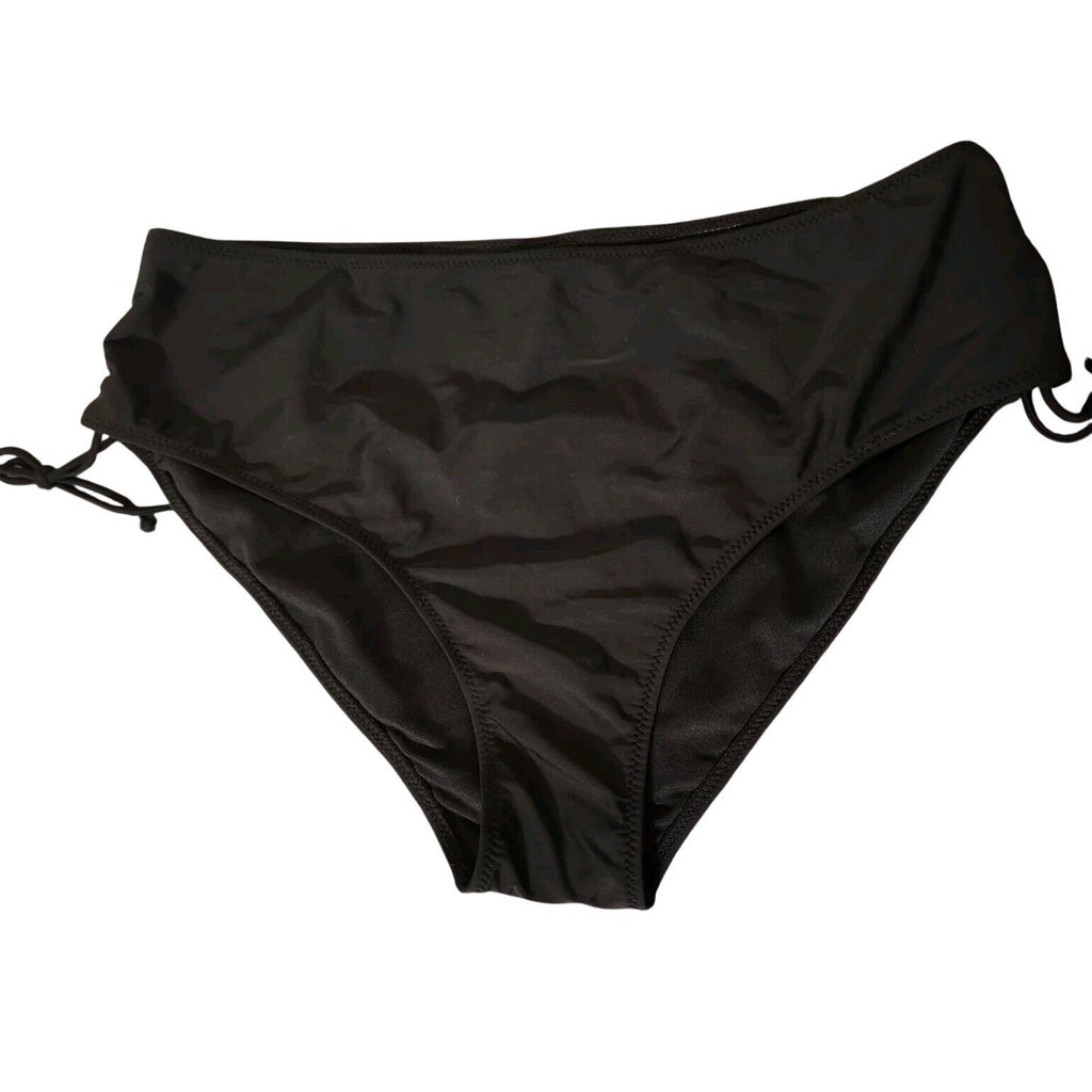 Black High Waist Bikini Bottoms Ruched Sides Tie Swimsuit Beachwear Size XXL