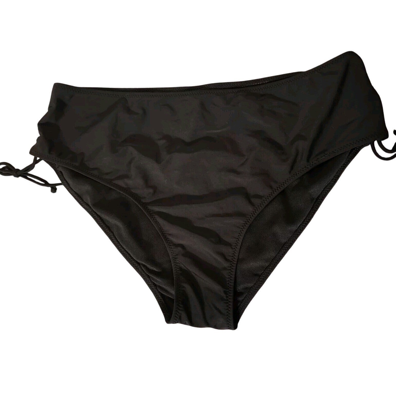 Black High Waist Bikini Bottoms Ruched Sides Tie Swimsuit Beachwear Size XXL