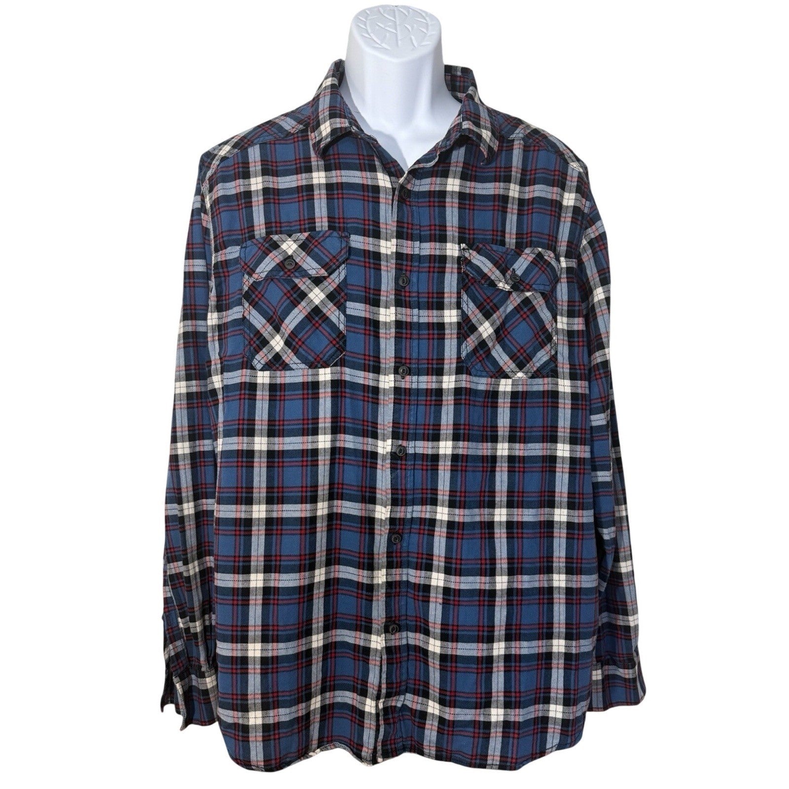 American Rag Shirt Mens XL Blue Plaid Long Sleeve Button Pockets