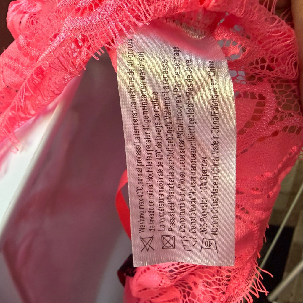 Avidlove Neon Pink Lace Bodysuit Teddy Lingerie Deep V Neck XL New