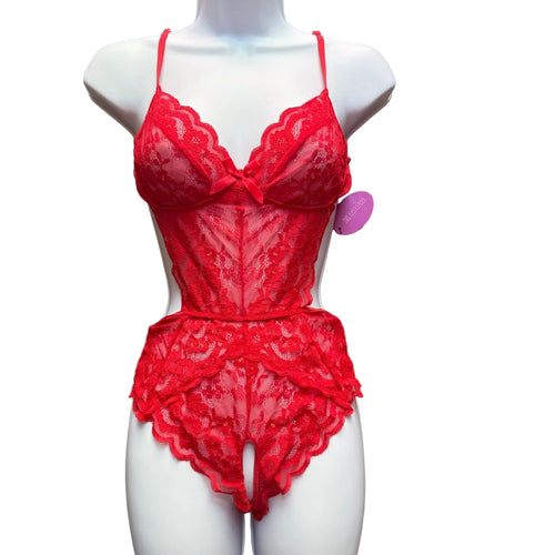 Avidlove Red Lace Teddy Bodysuit Floral Cutout Lingerie Small NWT
