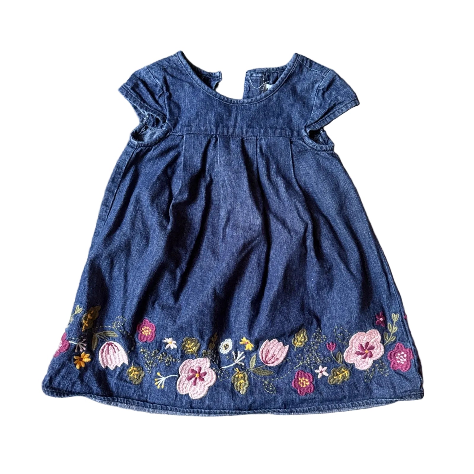 Artisan NY Kids Girls Blue Denim Floral Embroidered Short Sleeve Dress Size 2T