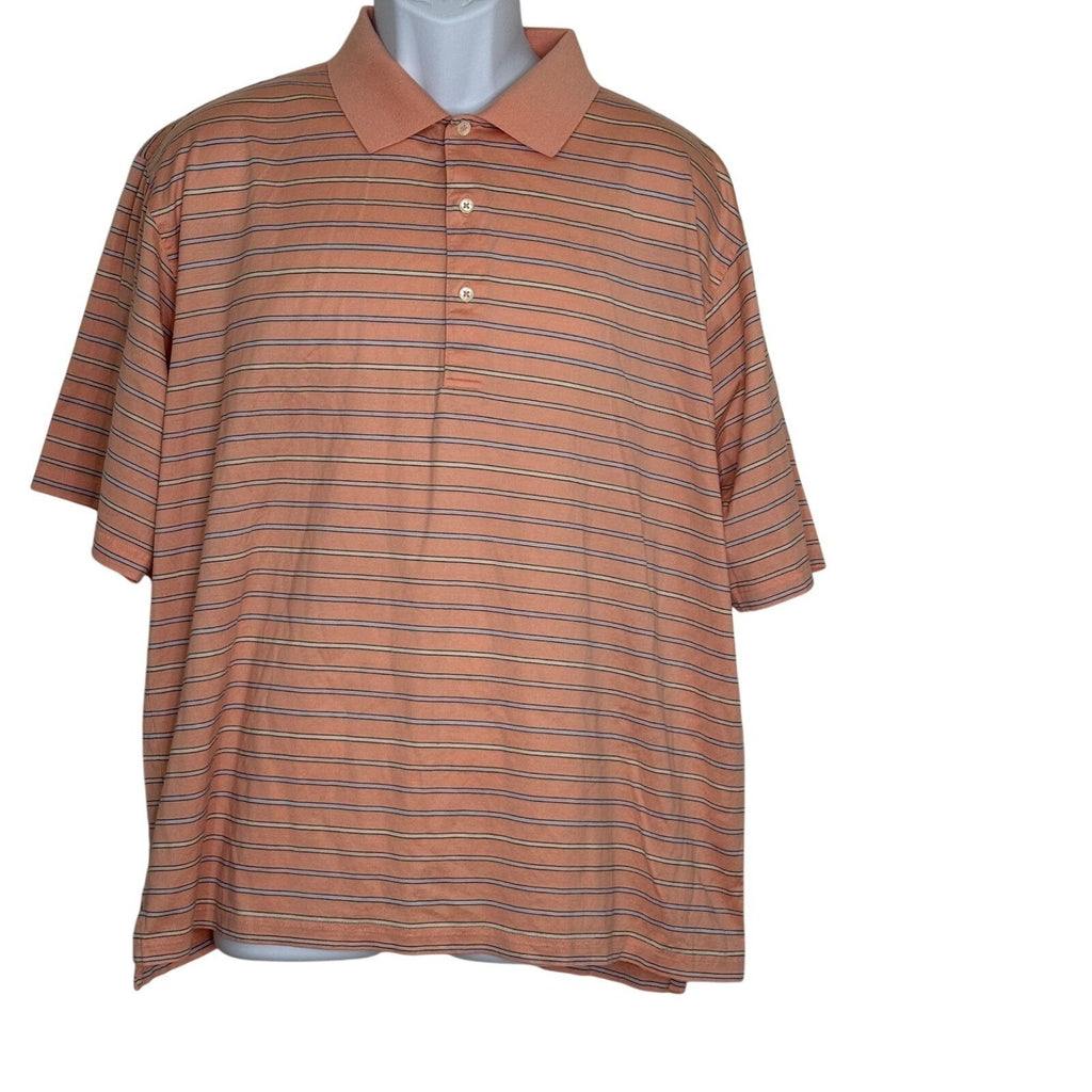 Fairway & Greene Men's XL Coral Striped Golf Polo Shirt 100% Cotton