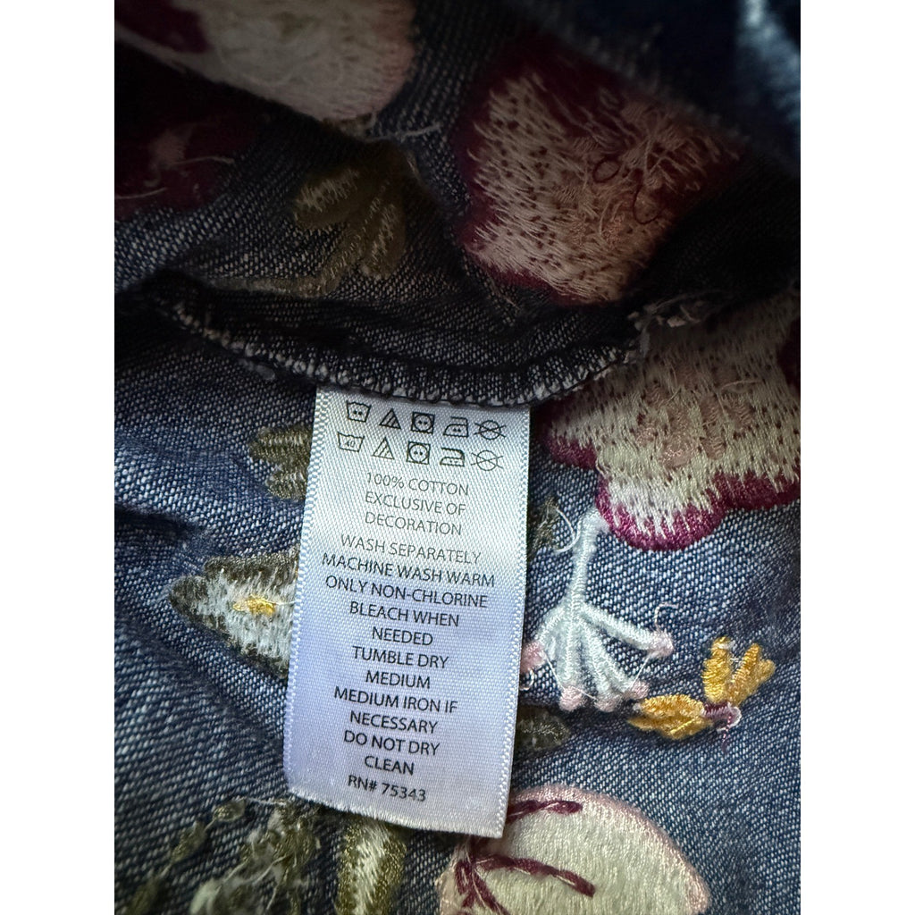 Artisan NY Kids Girls Blue Denim Floral Embroidered Short Sleeve Dress Size 2T