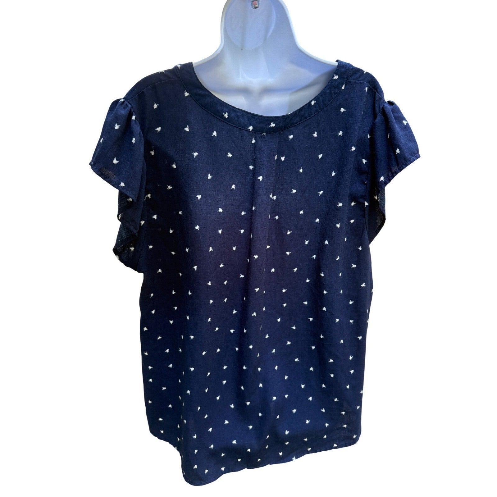 Perch by Blu Pepper Navy Blue Bird Print Half Zip Blouse Top Womens Size 2XL