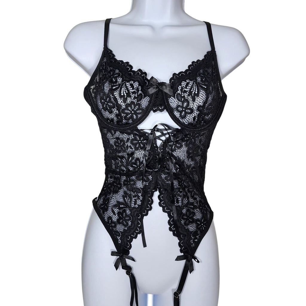 BNWOT Gorgeous black Underwired bodysuit top Lingerie size S teddy Babydoll