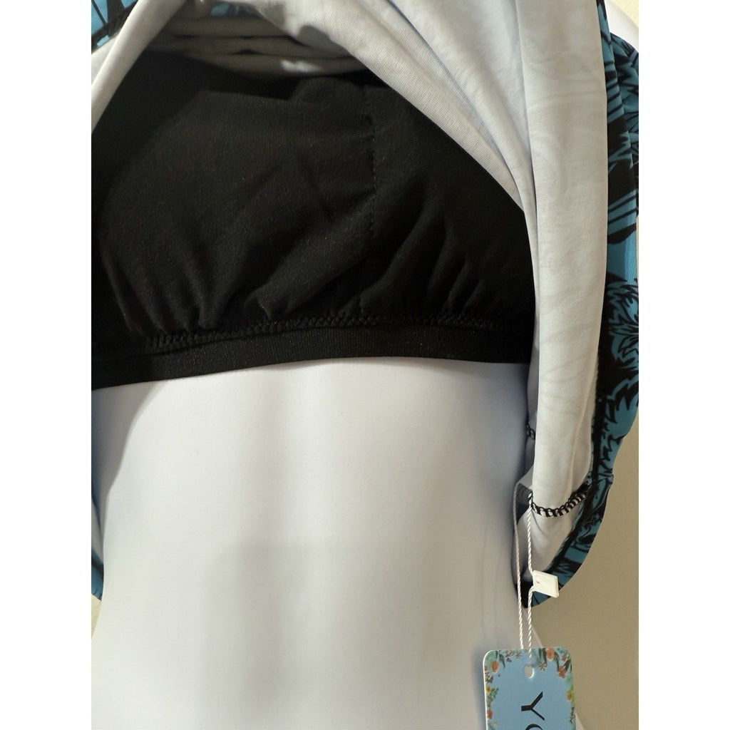NWT Yonique Womens Blue Black Floral Paisley Tankini Top Strappy Back Small NWT