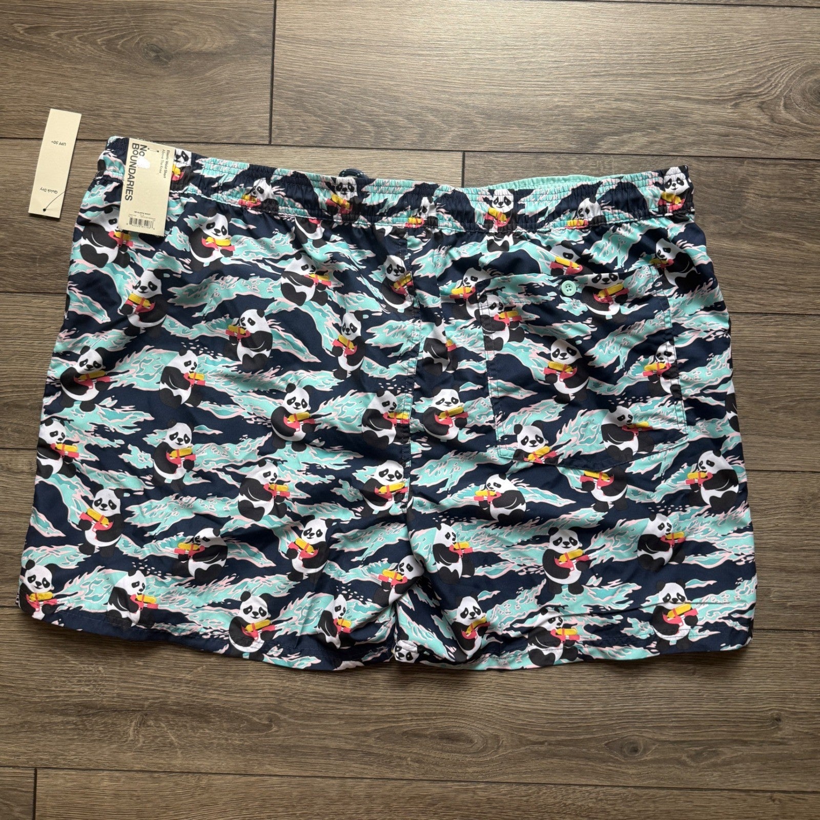 NWT No Boundaries Mens Panda UPF 50+ Swim Trunks Navy Blue 3XL 6in Inseam NEW