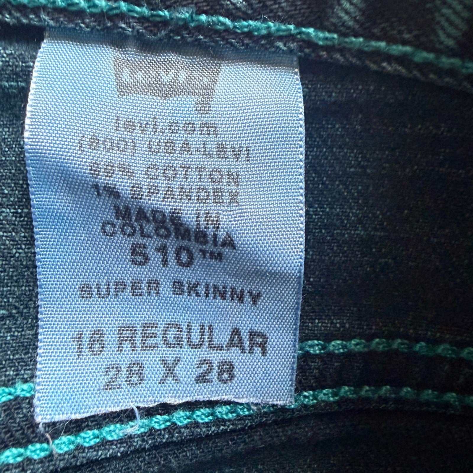 Levi's 510 Super Skinny Jeans Teal Acid Wash Boys Youth Size 16 28x28