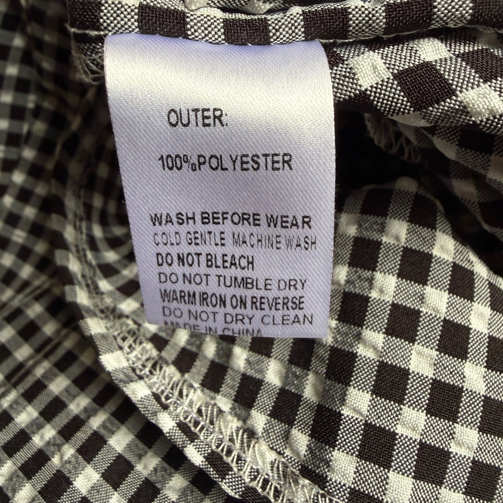 Atmos&Here Gingham Smocked Mini Dress Black White Square Neck Puff Sleeve