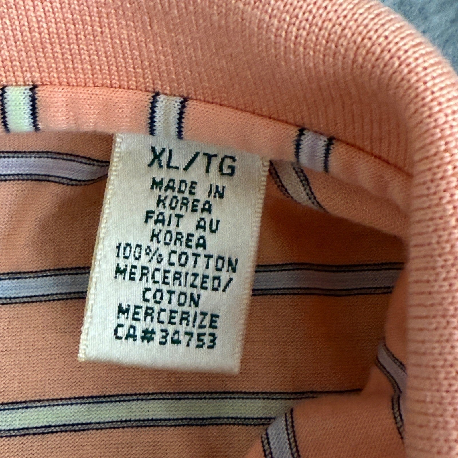 Fairway & Greene Men's XL Coral Striped Golf Polo Shirt 100% Cotton