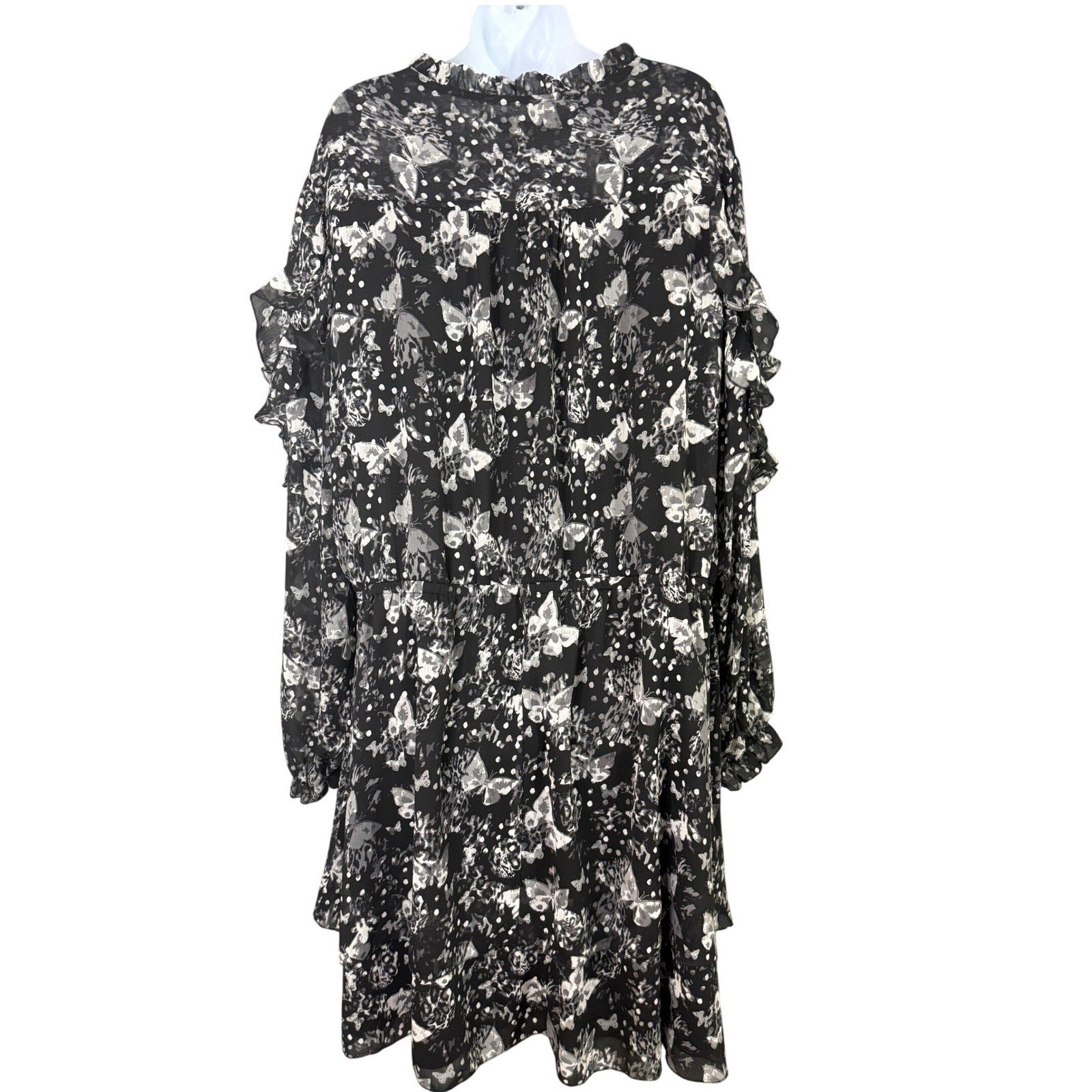 Cato Plus Size Black Butterfly Print Tiered Ruffle Dress 26 28W