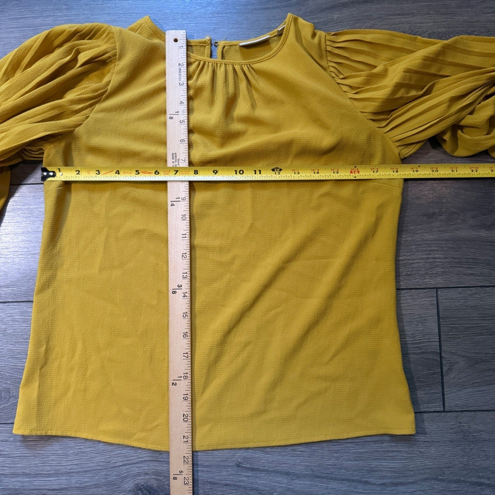 Eva Mendes NY&Co Mustard Yellow Pleated Puff Sleeve Blouse XS VN130007