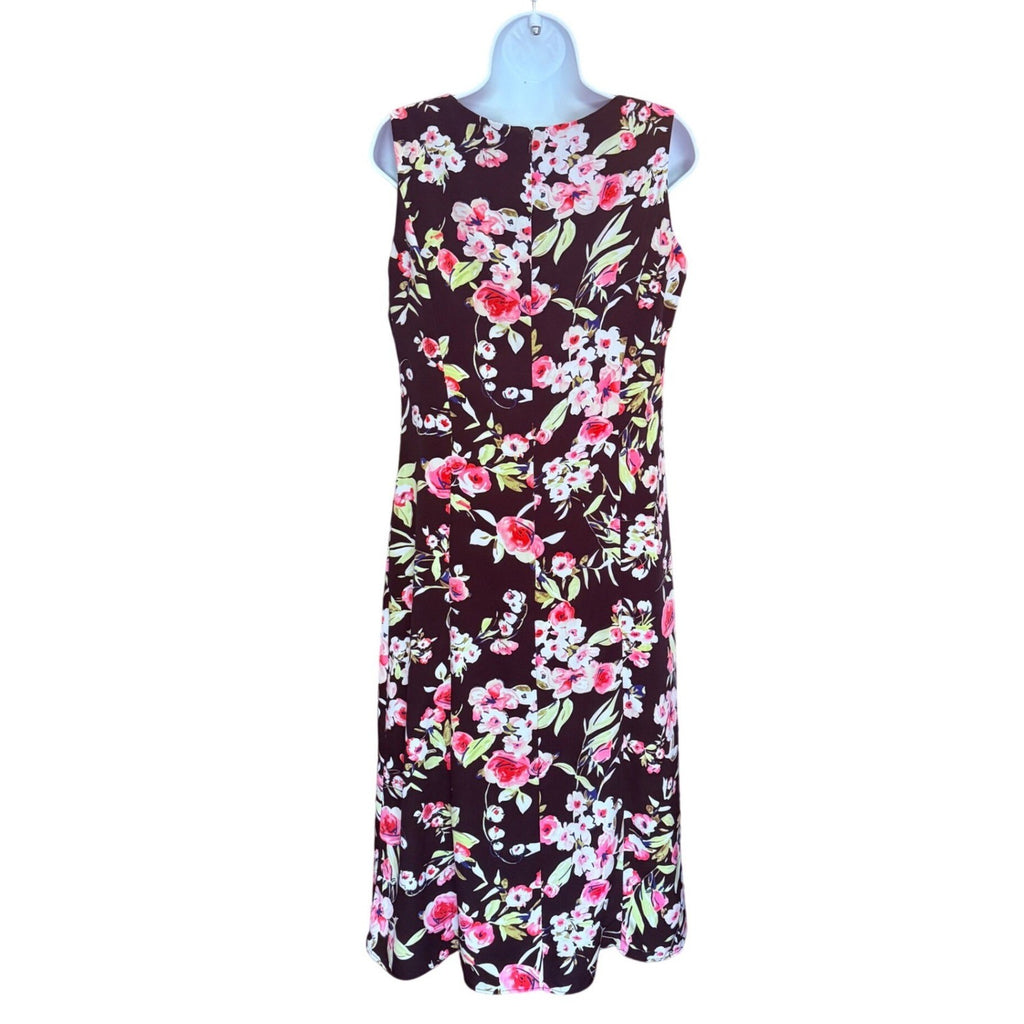 Danny & Nicole Womens 10P Black Pink Floral Midi A-Line Dress 10 Petite