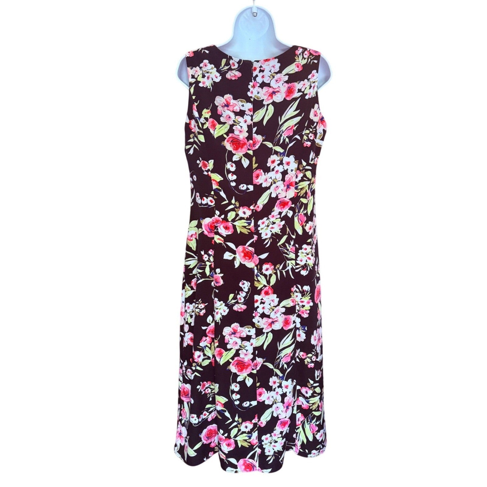 Danny & Nicole Womens 10P Black Pink Floral Midi A-Line Dress 10 Petite