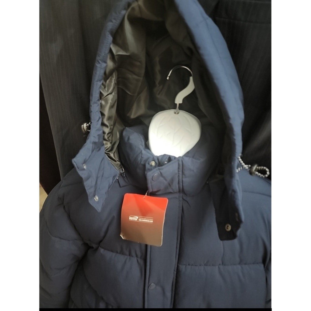 NWT Swiss Tech Mens Navy Blue Puffer Jacket Performance Gear Hooded Parka small