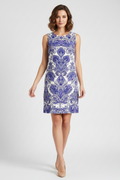 ALYX Women's 14W Paisley Print Sleeveless Sheath Dress Blue White