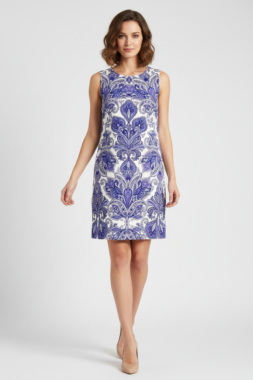 ALYX Women's 14W Paisley Print Sleeveless Sheath Dress Blue White