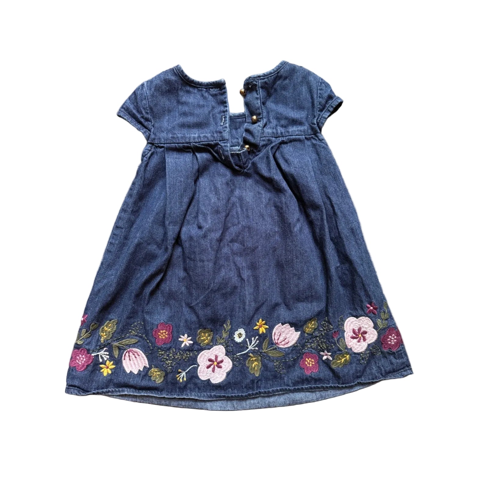 Artisan NY Kids Girls Blue Denim Floral Embroidered Short Sleeve Dress Size 2T