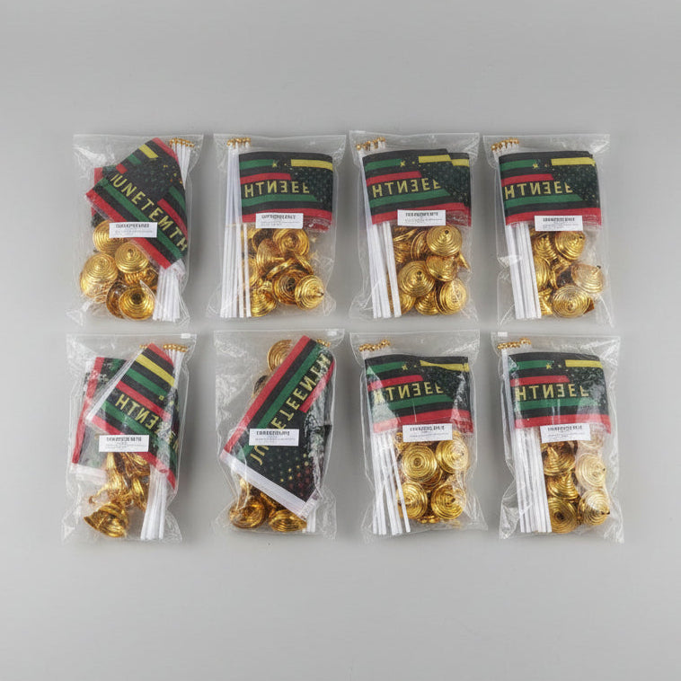 60pc Juneteenth Flag Set 5 Packs of 12 with Table Stands Pan-African Decor Bulk