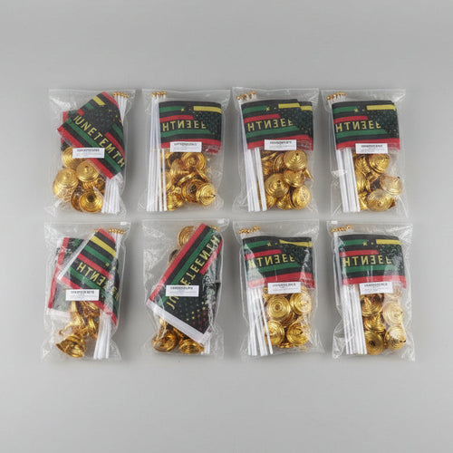 60pc Juneteenth Flag Set 5 Packs of 12 with Table Stands Pan-African Decor Bulk