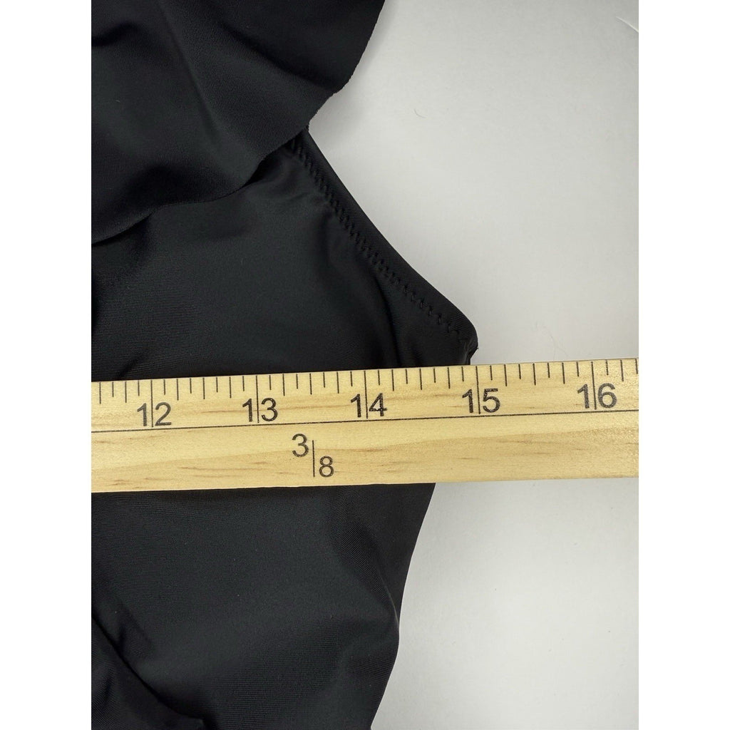 NWOT Womens Black One Piece Swimsuit Ruffle V Neck Ruched Tummy Control