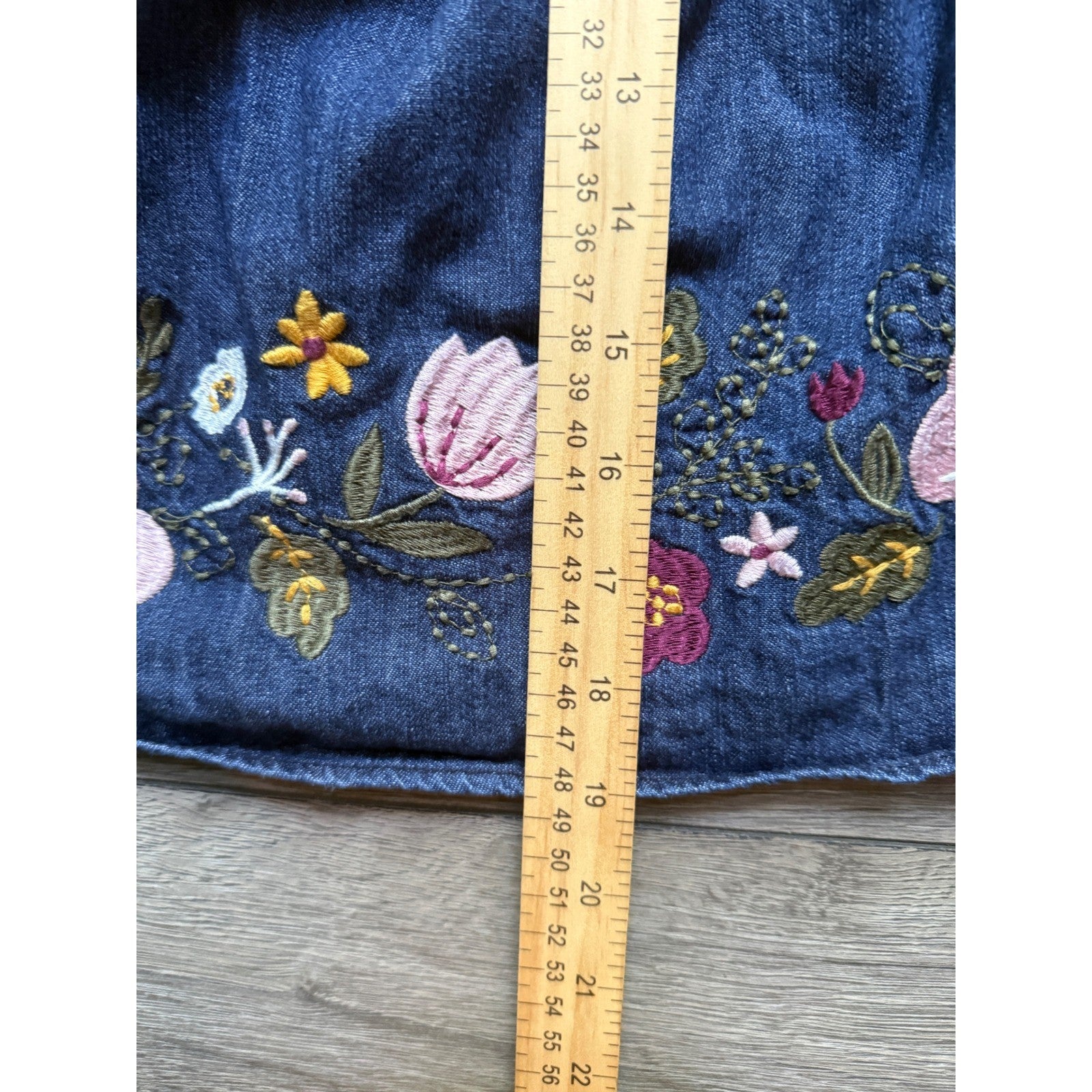 Artisan NY Kids Girls Blue Denim Floral Embroidered Short Sleeve Dress Size 2T