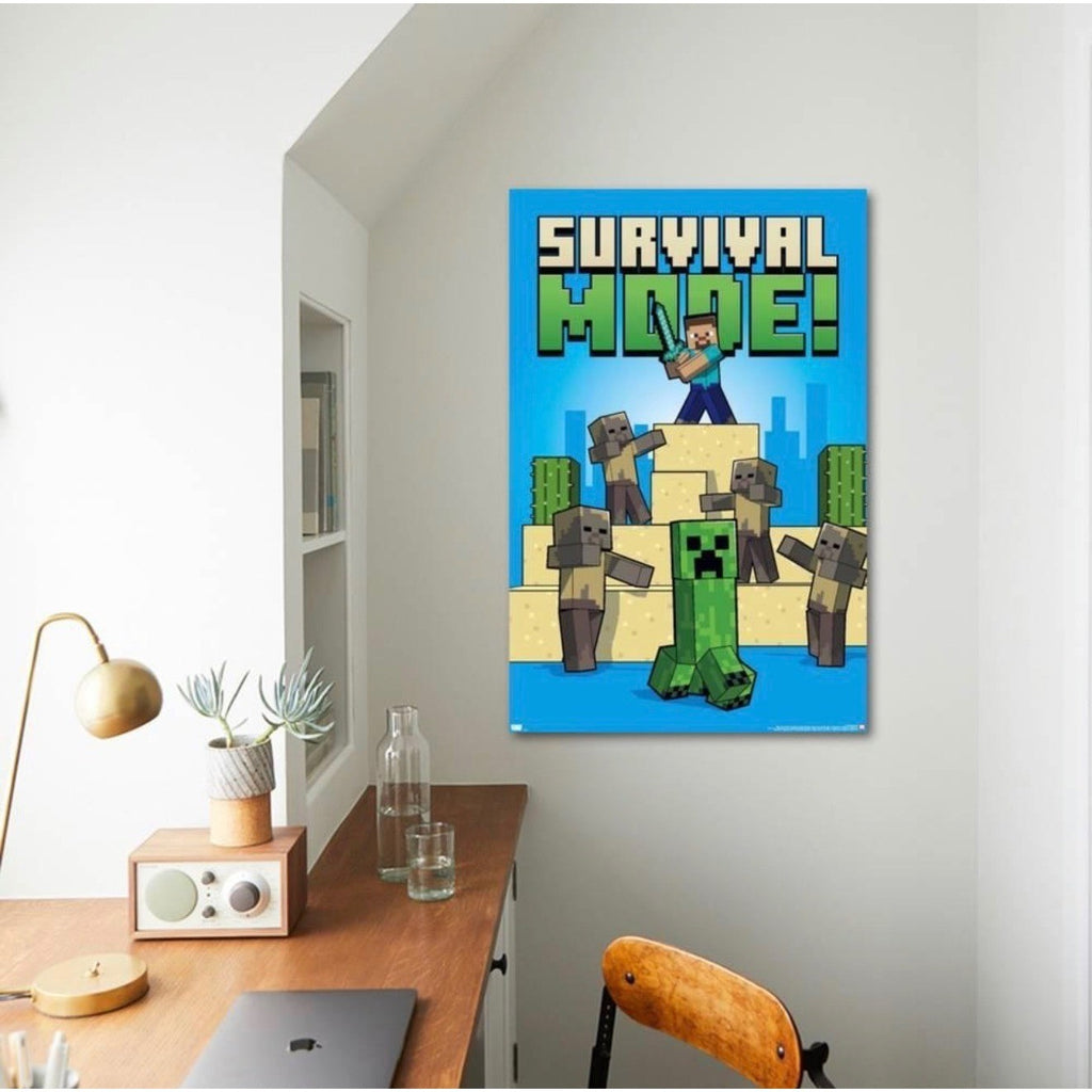 Minecraft Survival Mode Wall Poster 22.375 x 34 Steve Creeper RP23159 New